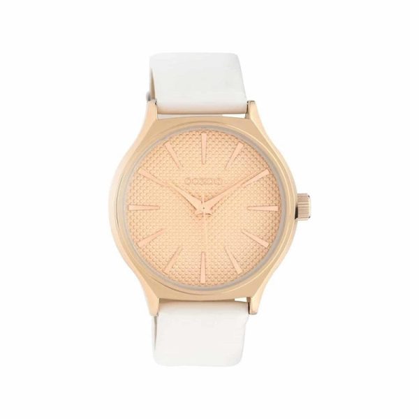 OOZOO Timepieces Rose Gold White Leather Strap C10105